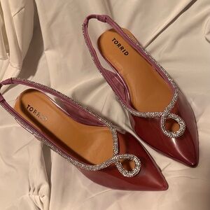 Torrid Burgundy Slingback Heels with Rhinestone Detail (10 wide)